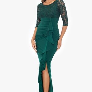 Betsy & Adam "IRINA" Elegant Green Lace Evening Dress